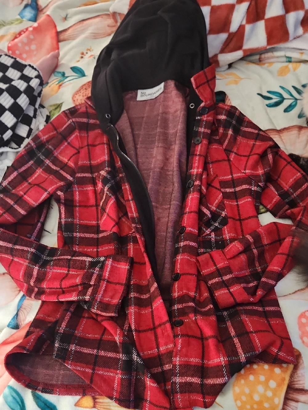 No Boundaries Black Hood with Red Textured Lining